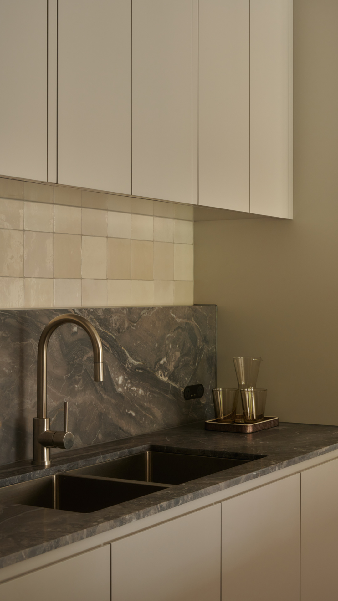 Architectural kitchen with custom joinery and stone benchtop in Brighton