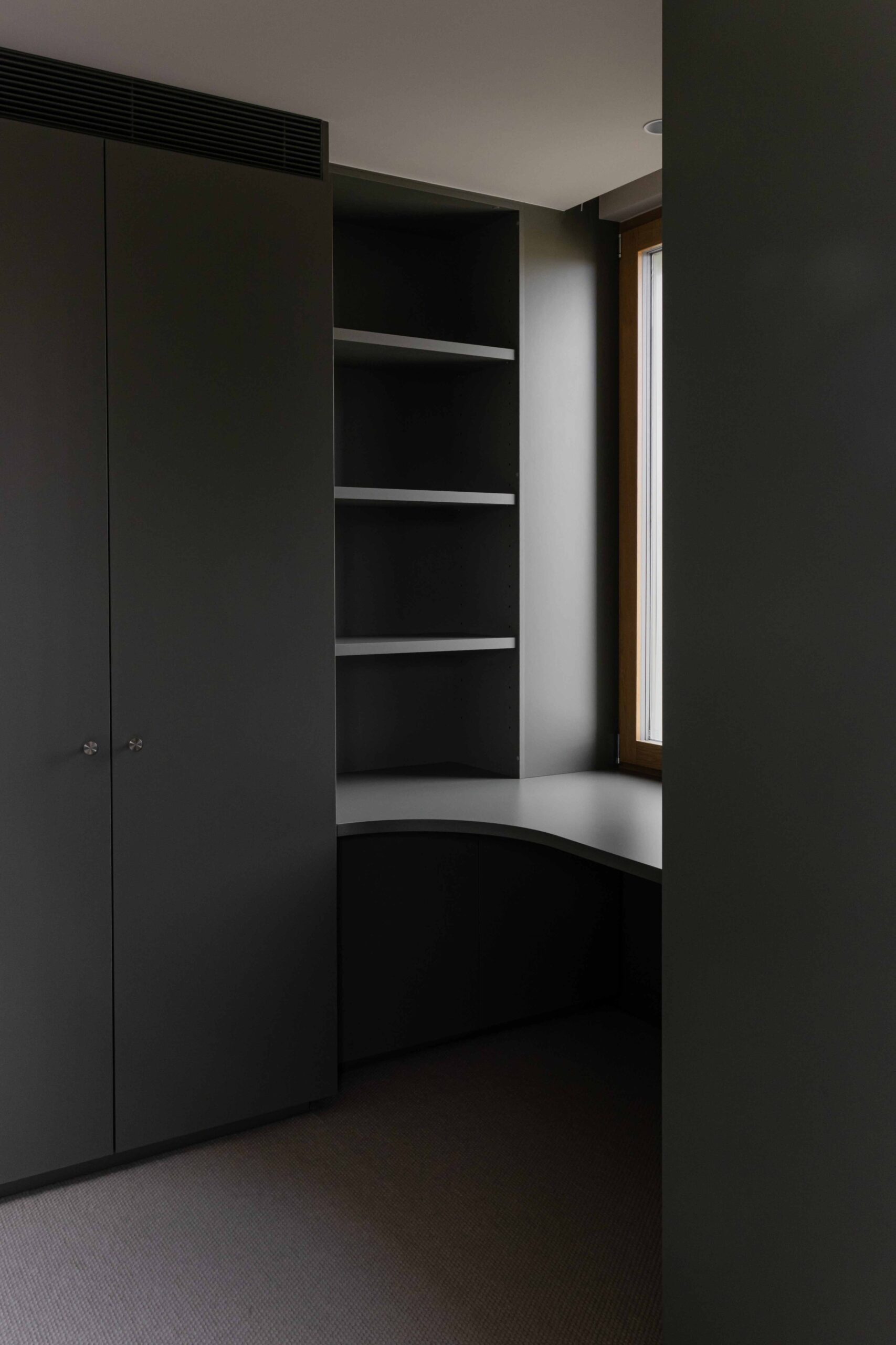 Custom bedroom joinery and study nook in Hampton high-performance home retrofit